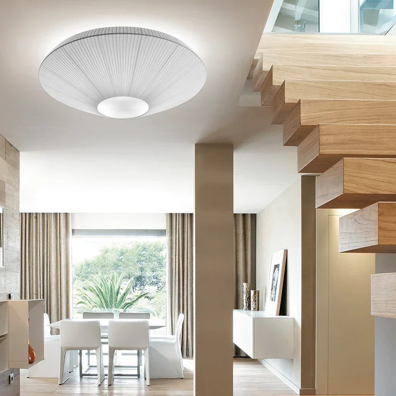 2024 Ceiling Light Simple Round Whtie Fabric Planted Lamp Foyer Creative Flying Saucer Light Restaurants Hotel Lobby Lighting