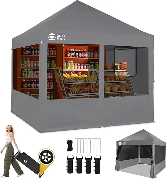 10x10 Pop Up Canopy with 4 Food Booth Sidewall Kit, Instant Commercial Canopy Tent with 1-Person Setup 8-Way Centerlock, 400D S