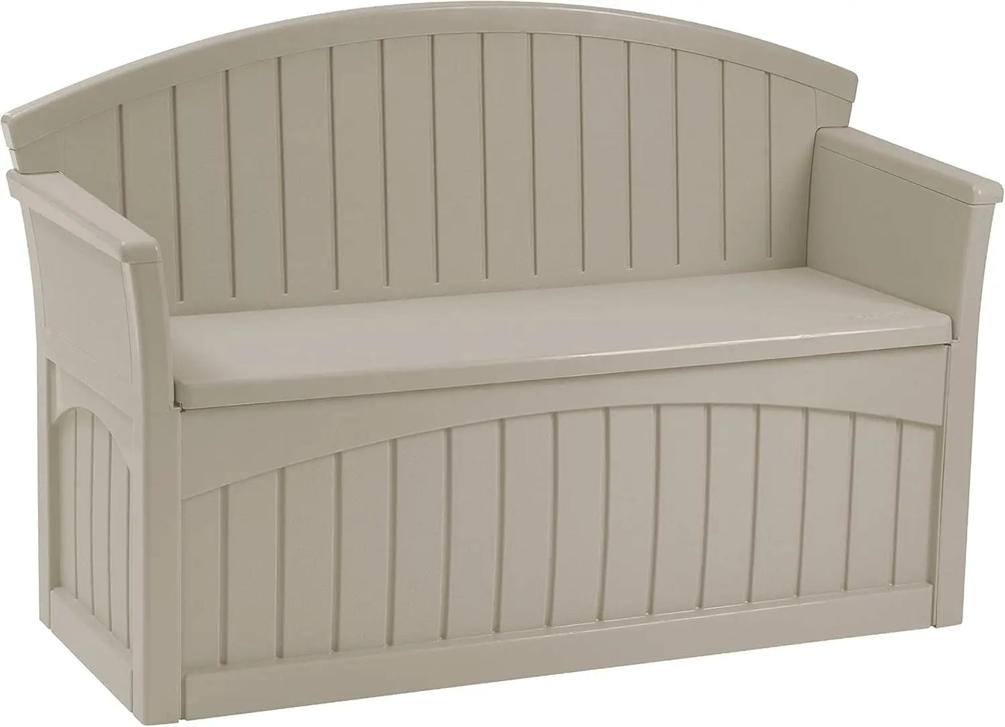 50 Gallon Patio Bench with Storage - Decorative Resin Outdoor Patio Bench for Deck, Patio,Cushions, Tools - Taupe