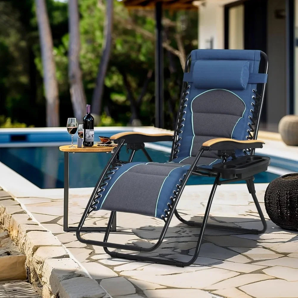 Zero Gravity Chairs Set of 2, XL Oversized Outdoor Recliners with Cup Holders, Foldable & Adjustable for Patio Use