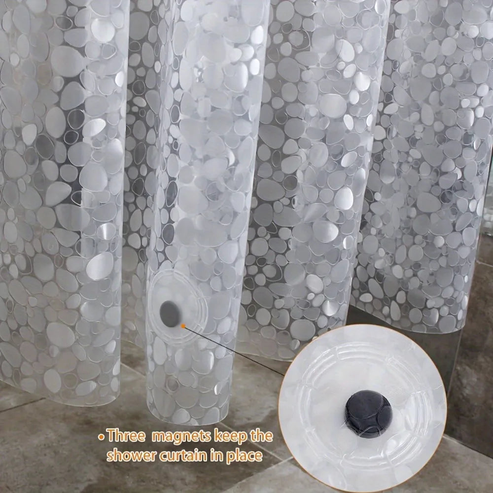 3D Pebble Pattern Shower Curtain Liner – Heavy-Duty PEVA Material with Magnets, 71x71 Inches, Perfect for Shower Stalls