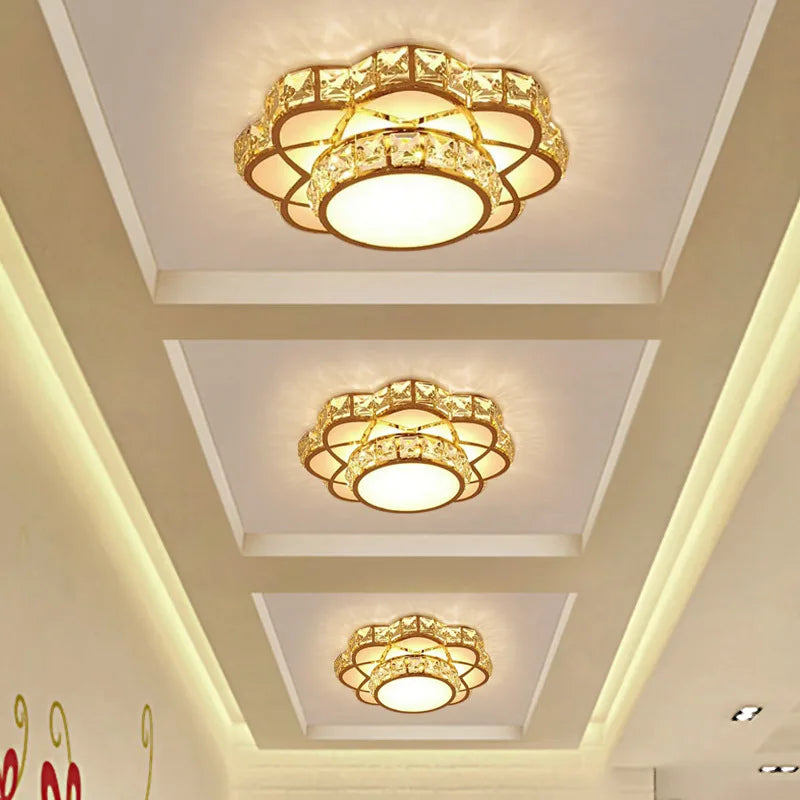 Modern Flower Gold Design Crystal Ceiling Aisle Lights Fashion Corridor Stairs Entrace Plafonnier Lamp for Porch Hall Lustres