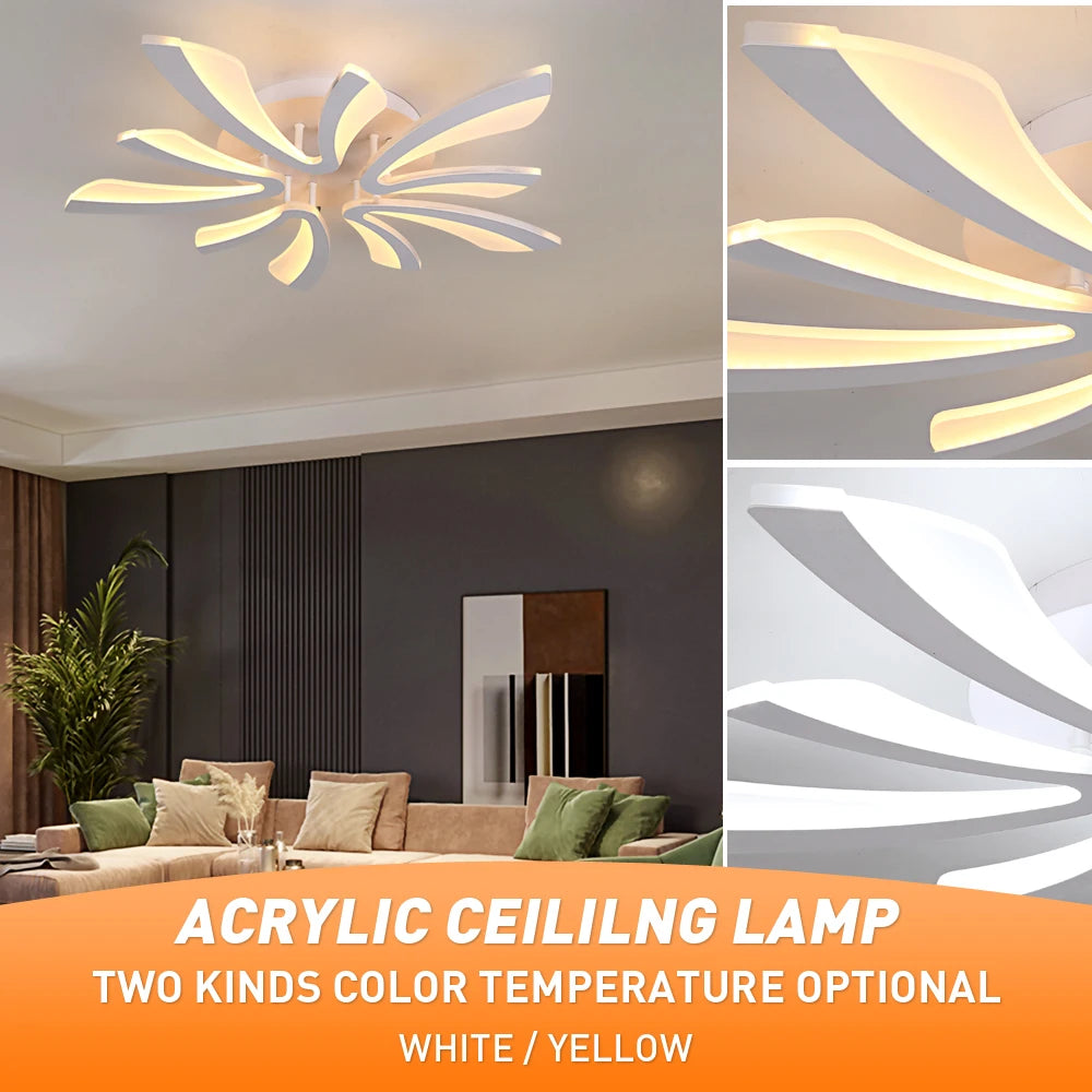 Modern Ceiling Lamp White Led Acrylic Pendant Light Living Dining Room Bedroom Lustre Chandelier Home Decor Fixtures Dimming RC