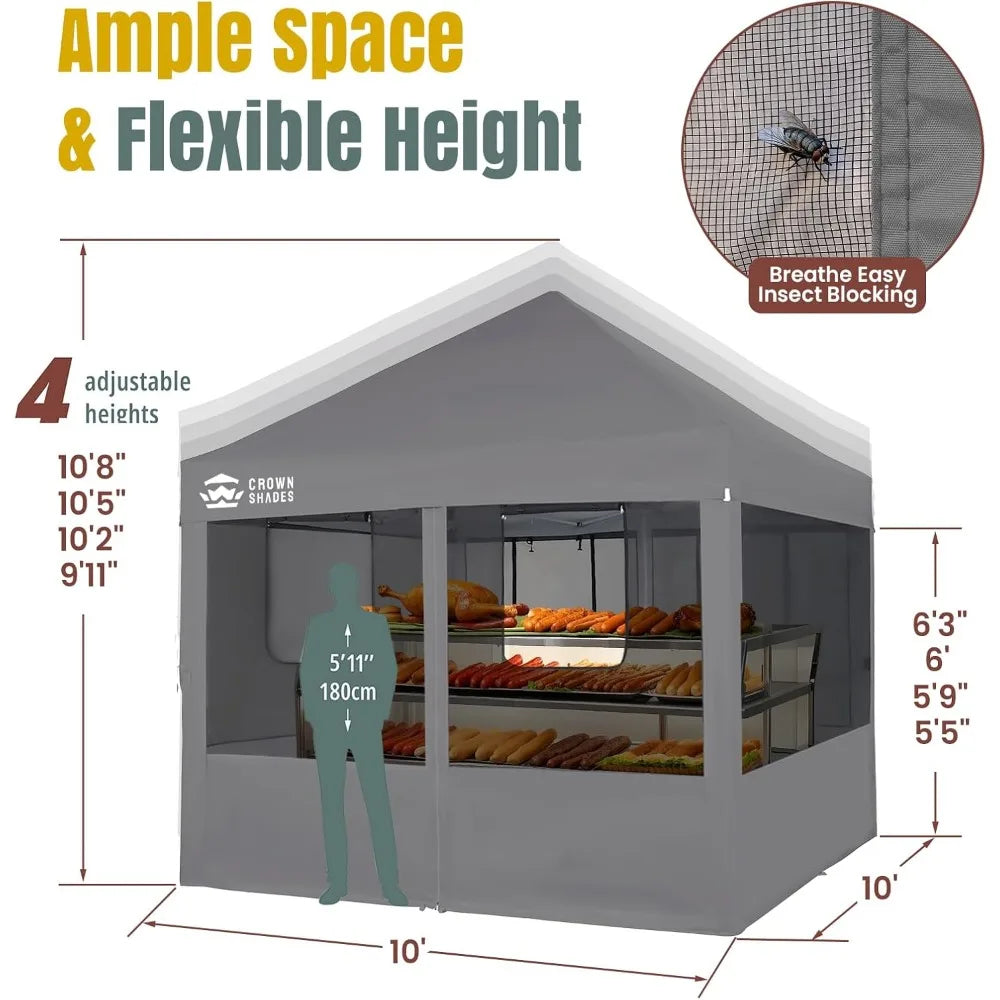 10x10 Pop Up Canopy with 4 Food Booth Sidewall Kit, Instant Commercial Canopy Tent with 1-Person Setup 8-Way Centerlock, 400D S