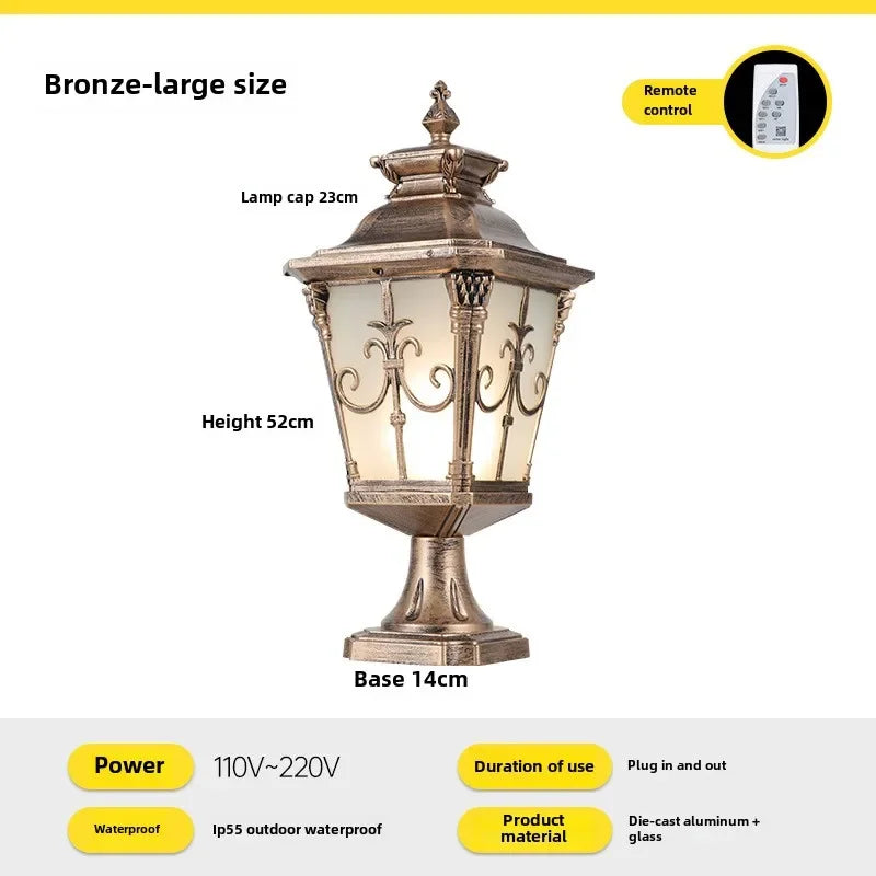 Vintage Pillar Lamp Outdoor Garden Light Led Bollard Luminaire Yard Patio Street Lights Waterproof Black Bronze 110V 220V