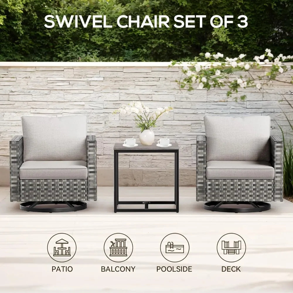 Patio Swivel Glider Chairs with Side Table Set Resin Wicker Swivel Gliding Chairs & Side Table 3PCS Patio Furniture