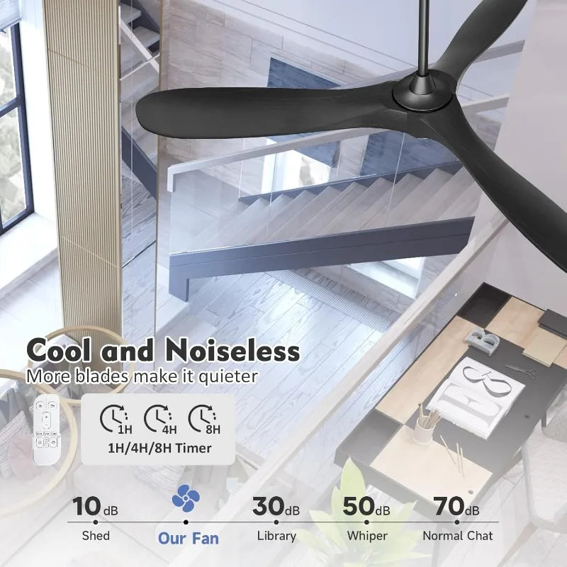 60 Inch Black Ceiling Fan with Light and Remote,Outdoor Ceiling Fan for Patios with Light,Quiet Reversible DC Motor
