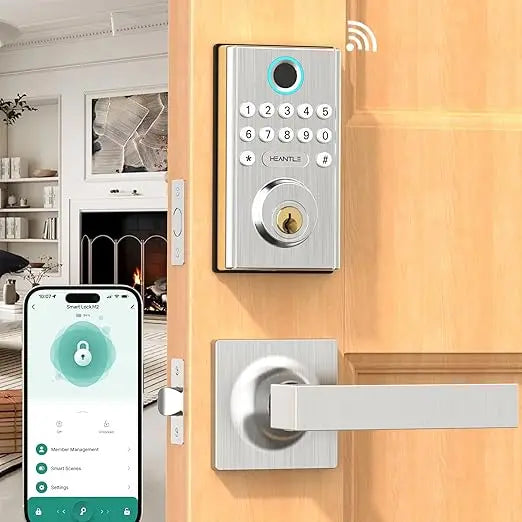 WiFi Keyless Entry Door Lock - Smart Lock Handle Set with Keypad Electronic Deadbolt Bluetooth Alexa App WiFi Remote Control