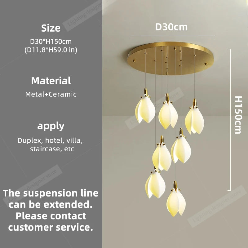 Modern Luxury Chandelier Staircase Duplex Loft Chandelier Lighting Villa Stair Pendant Light Minimalist Ceramic Hanging Lamp