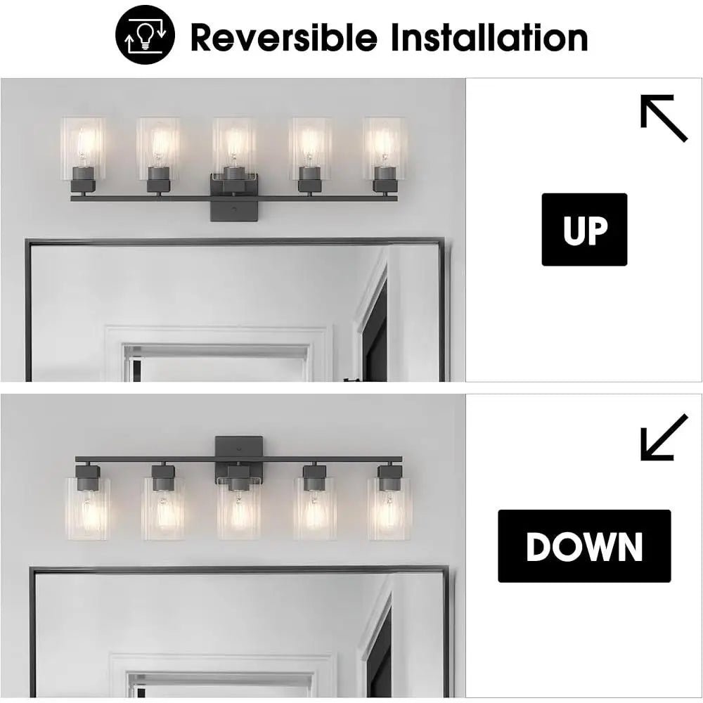 5 Light Bathroom Vanity Light Fixtures Matte Black Square Design UL Certified Over Mirror Lighting Bedroom Living Room Kitchen