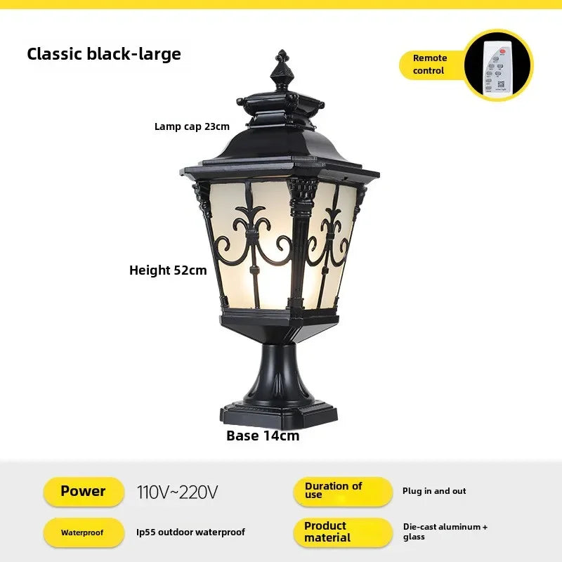 Vintage Pillar Lamp Outdoor Garden Light Led Bollard Luminaire Yard Patio Street Lights Waterproof Black Bronze 110V 220V