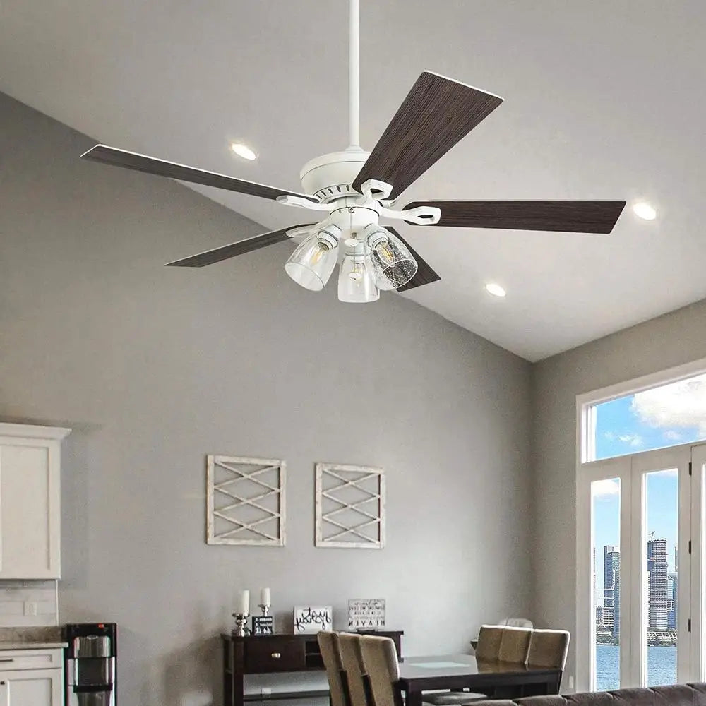 52 Inch Distressed Ceiling Fan with 5 Blades Seeded Glass Light Kit Quiet Reversible Motor Home Décor