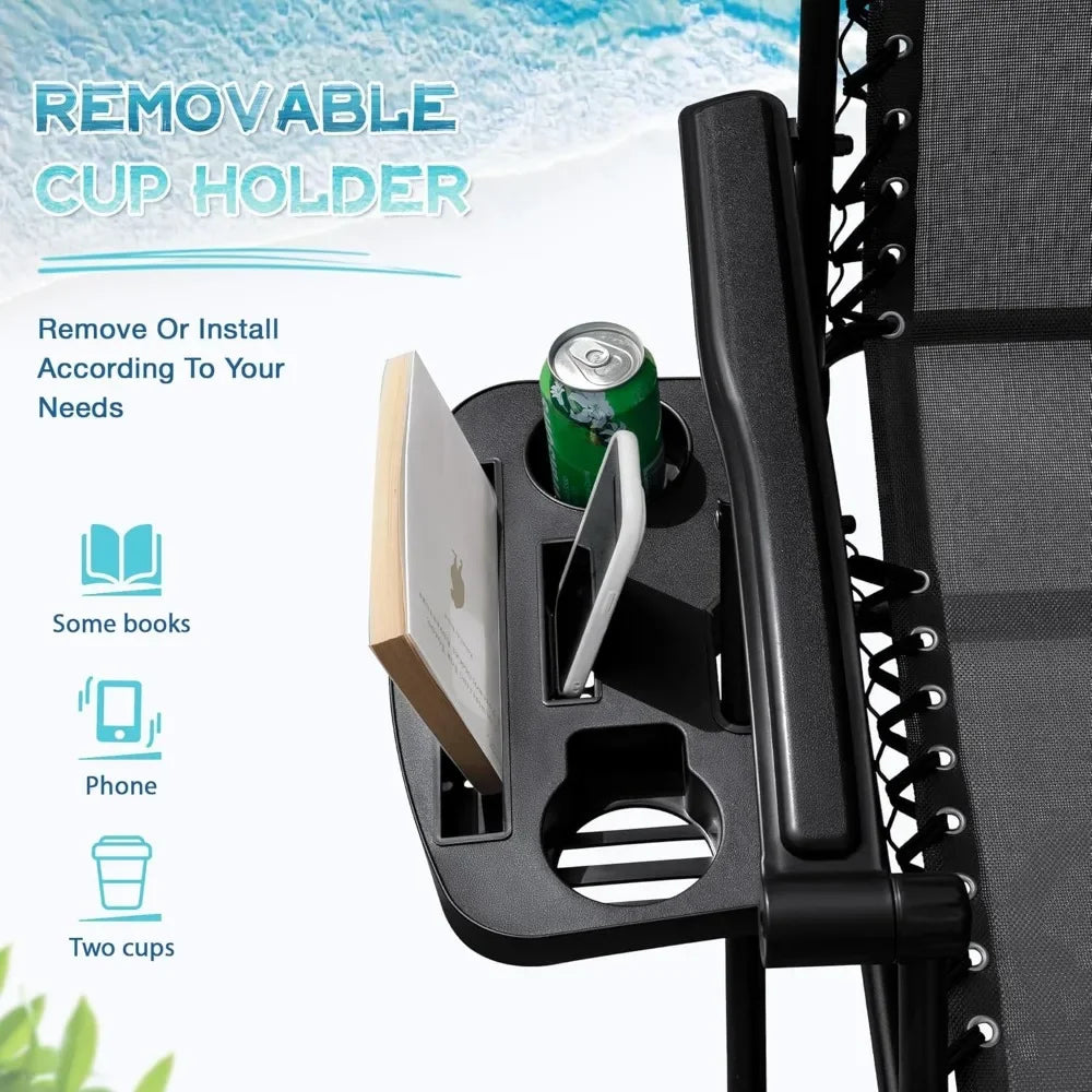 Zero Gravity Chairs Set of 2 Adjustable Steel Mesh Recliners Beach Deck Lawn Camping Patio Foldable Lounge Chair with Cup Holder