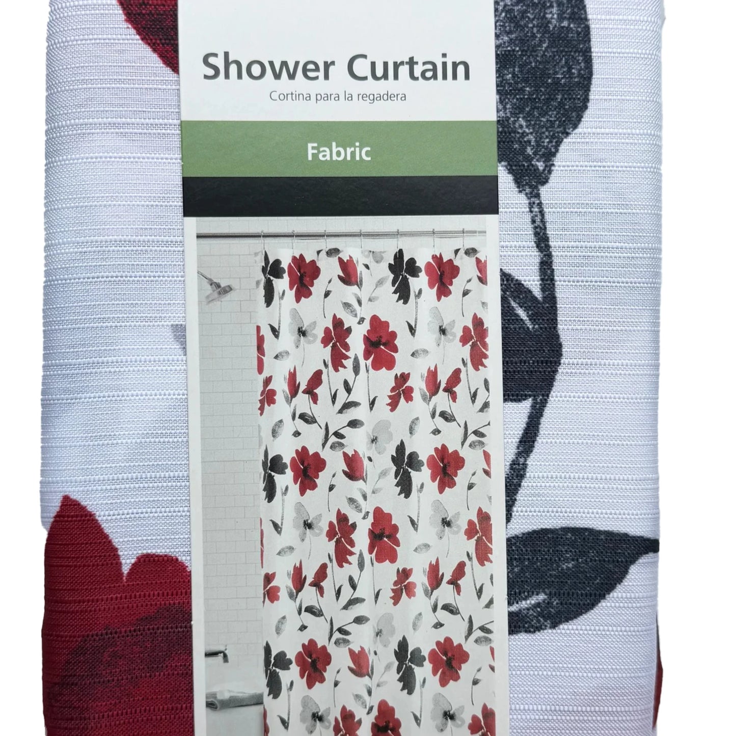 Black Red and Grey Floral Shower Curtain, 72" X 72", Polyester, shower curtain , curtain