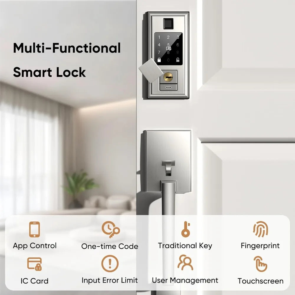 Smart Locks for Front Door with Lever Handle Set, Keyless Entry Door Lock, Fingerprint & App Control, Touchscreen Keypad Deadbol