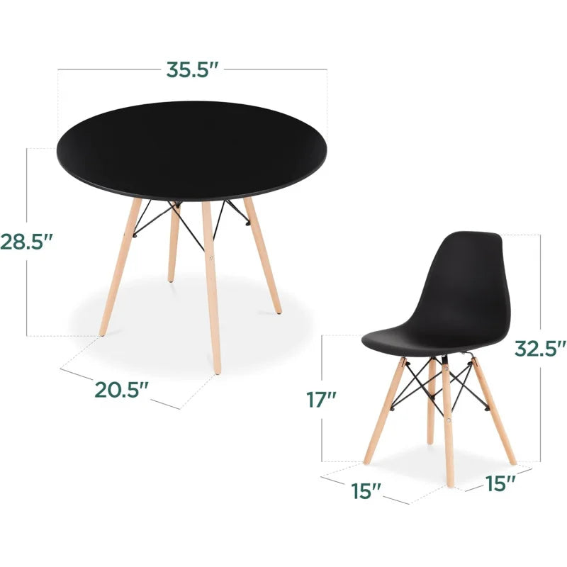 5-Piece Dining Set, Compact Mid-Century Modern Table & Chair Set for Home, Apartment w/ 4 Chairs, Plastic Seats, Wooden Legs