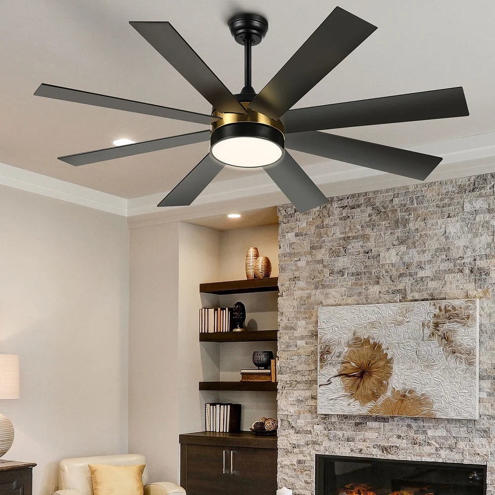 60 Inch Modern LED Ceiling Fan Remote Control Indoor Outdoor Whisper Quiet 6 Speed Lighting Options Memory Function Stylish