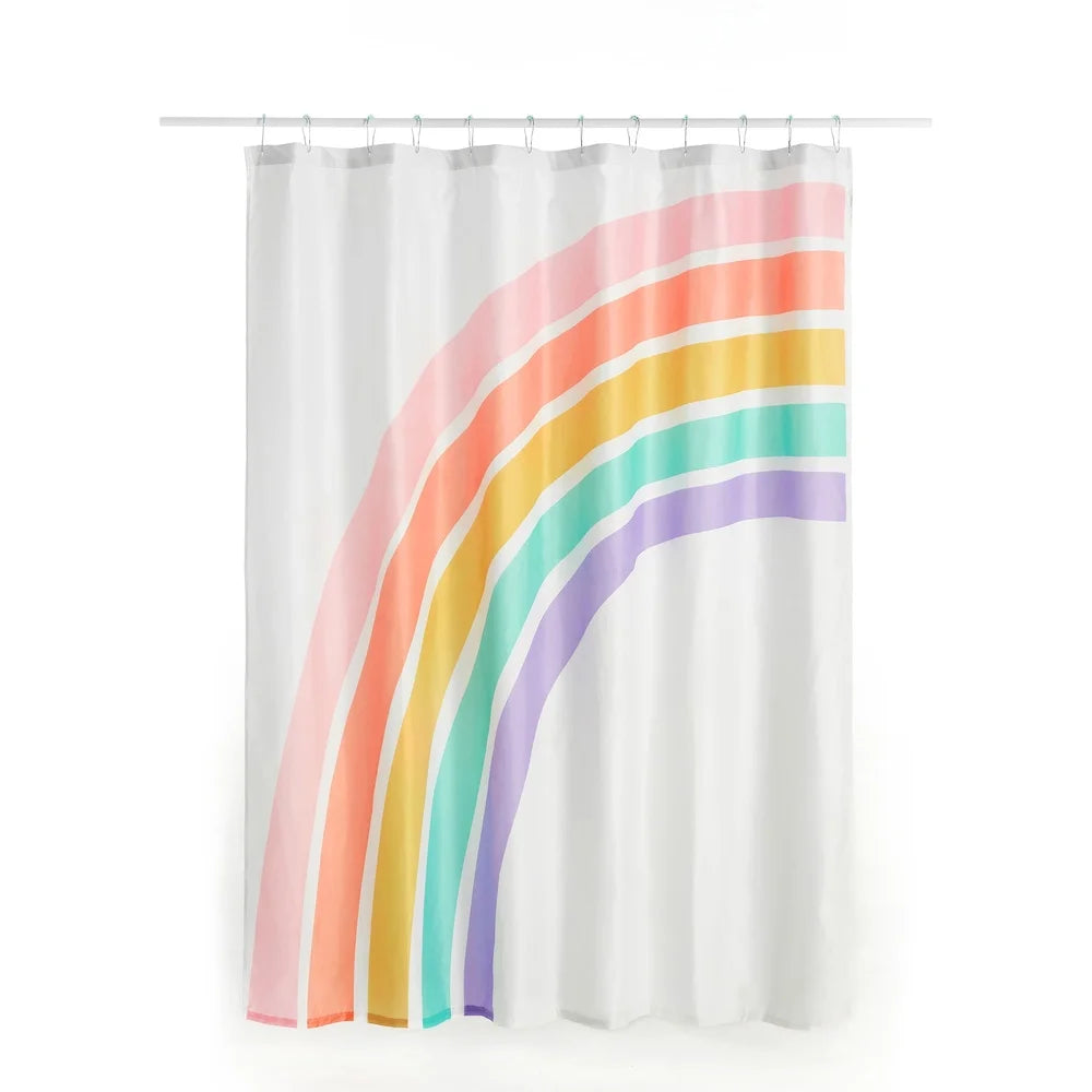 Kids Rainbow Shower Curtain with Hooks Waterproof Polyester 12 Buttonhole Design Fun Bath Time Accessory Standard Size