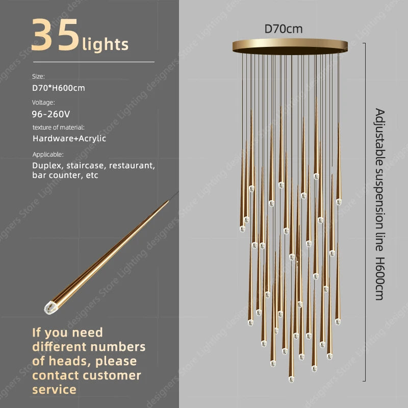 Light Sitting Room Villa Staircase Chandelier Chandelier Luxury Crystal High Ceiling Chandelier Pendants For Stair Case.