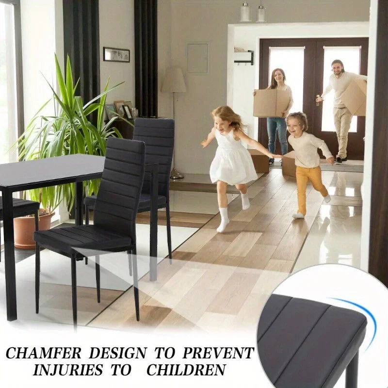 Dining Room Table Set 5-piece kitchen with 4 faux leather metal-framed chairs
