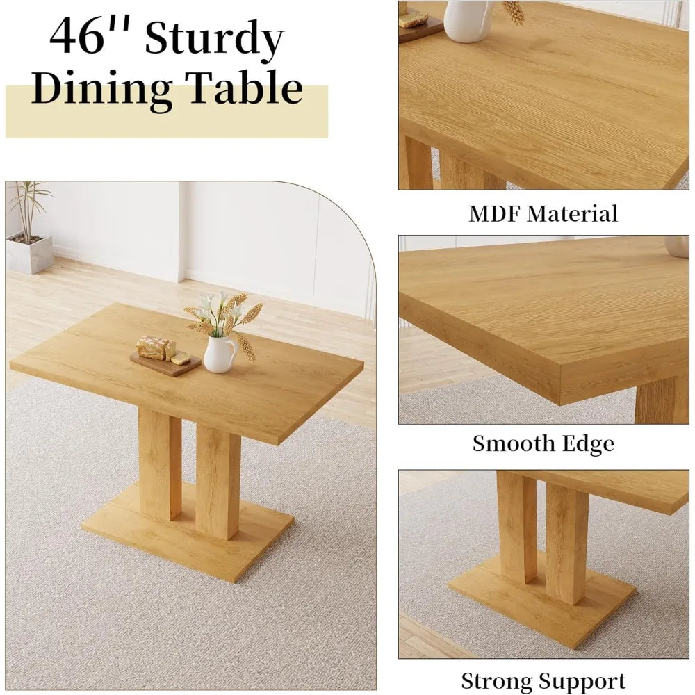 Dining Table Set – 46" Modern Oak Table with 4 Faux Leather Chairs, Rectangular Kitchen & Dining Set