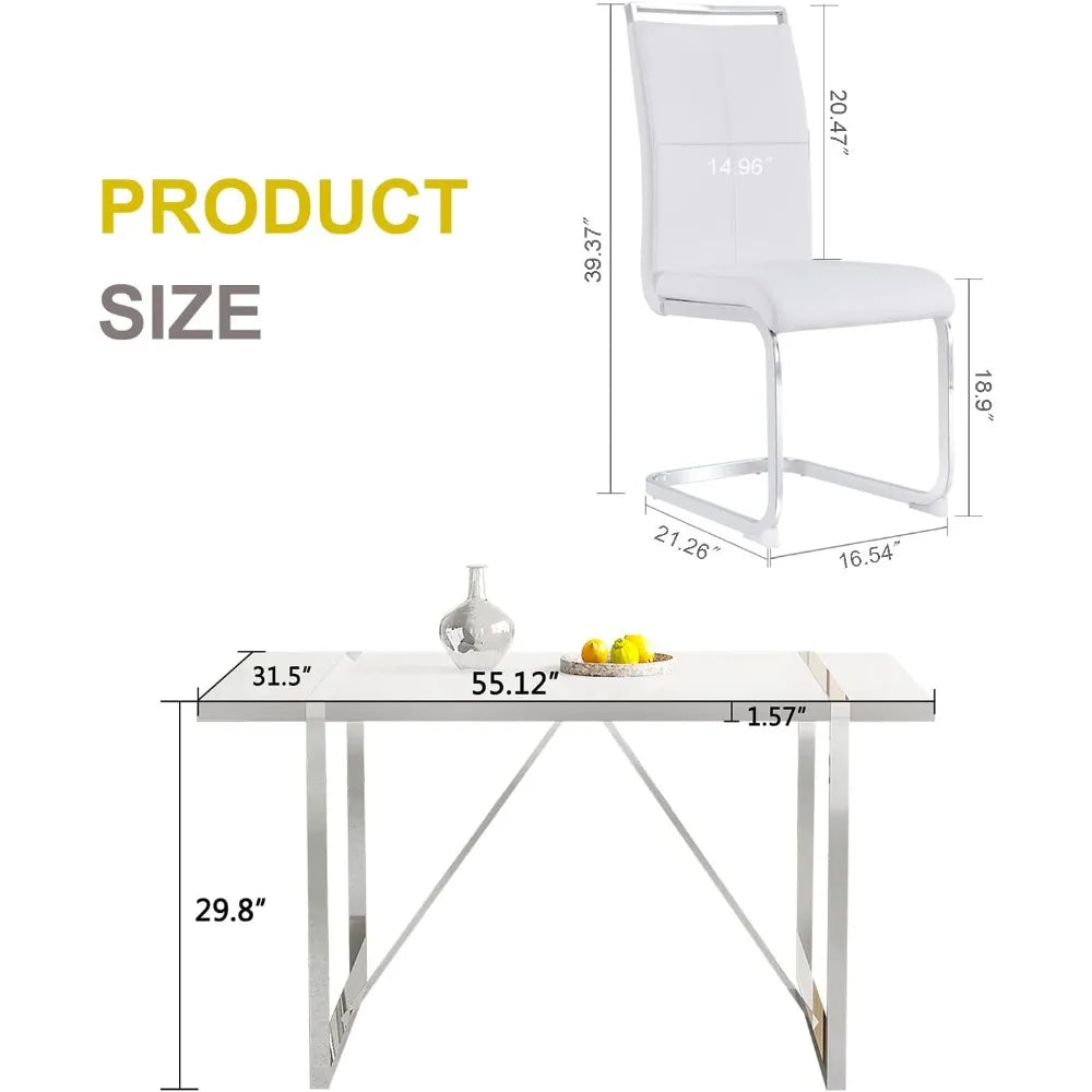 Restaurant Furniture, Modern Metal Frame Dining Room Table Set 4 with Metal Frame For Kitchen, Leather Dining Chairs Dining Set