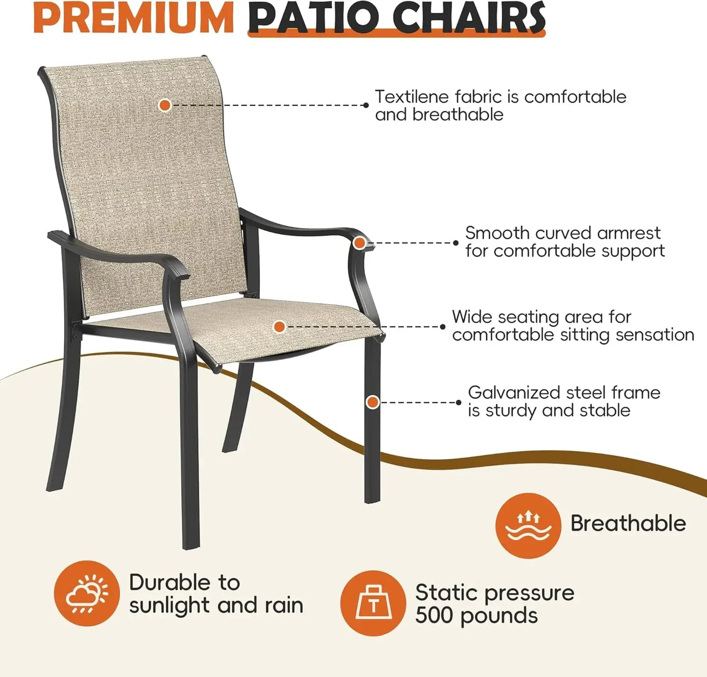 Patio Dining Chairs Set of 4, High Back Wide Seat Outdoor Furniture Chairs with All Weather Breathable Textilene