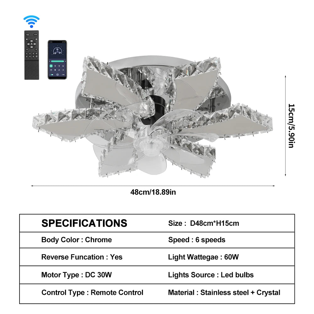 Luxury Crystal Ceiling Fan Led Lamp Smart APP RC Modern Fan Light Chandelier Home Decor Chandelier Living Dining Room Fixture