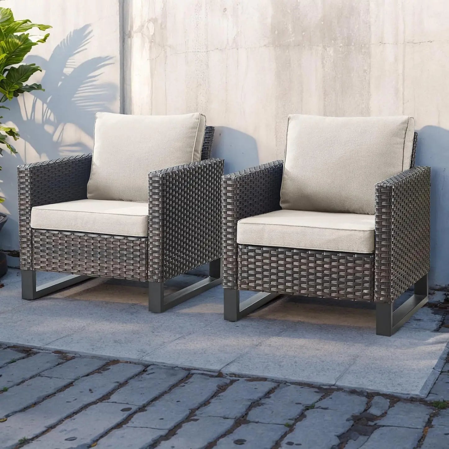 3-Piece Patio Swivel Chairs,PE Wicker Outdoor Rocking Chairs Bistro Set with Side Table Porch Balcony Furniture with Cushions