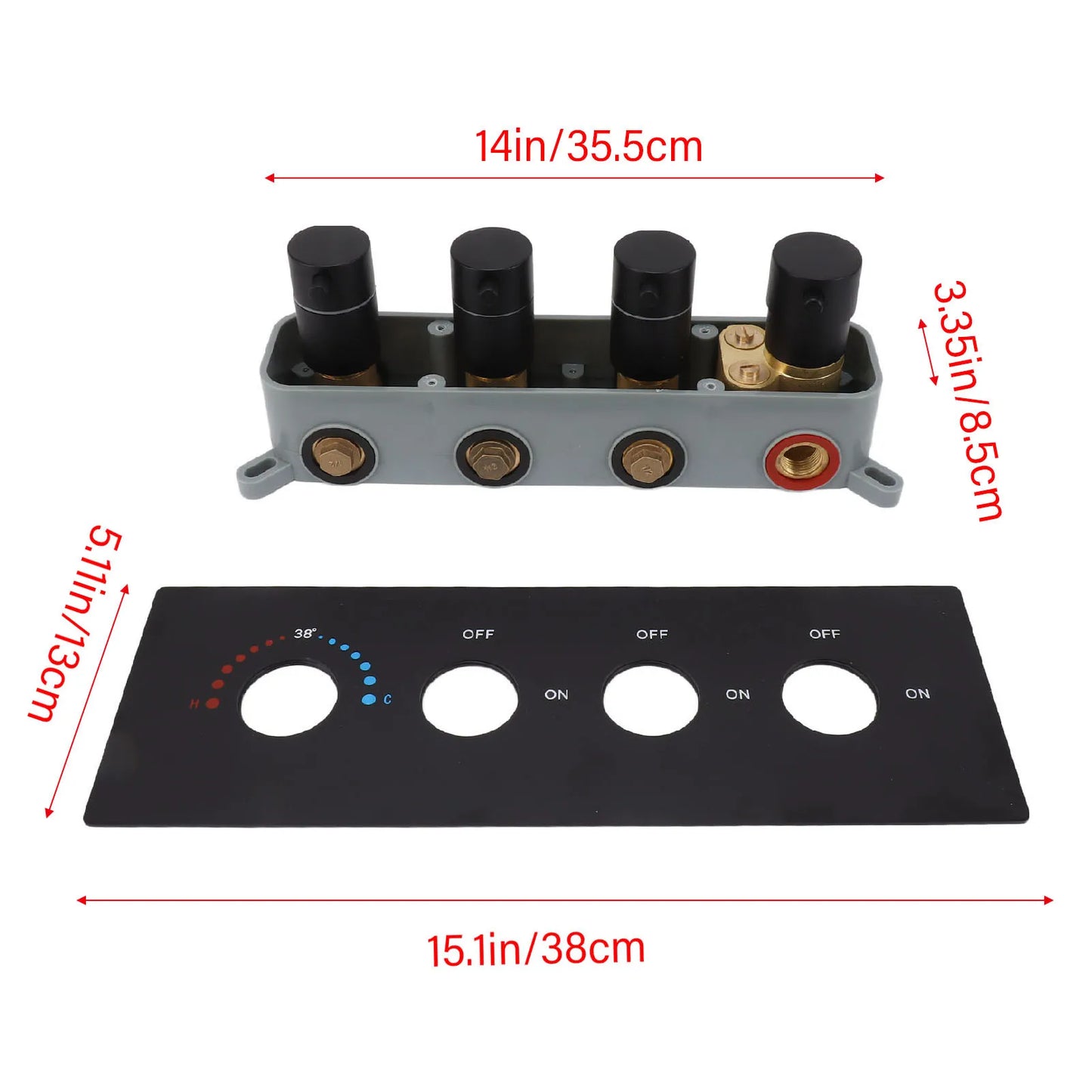 Shower Diverter Valve Thermostatic Mixer Brass 3 Way Valve Kit with 4 Round Knobs Diverter Valve 3 Way Shower Valve