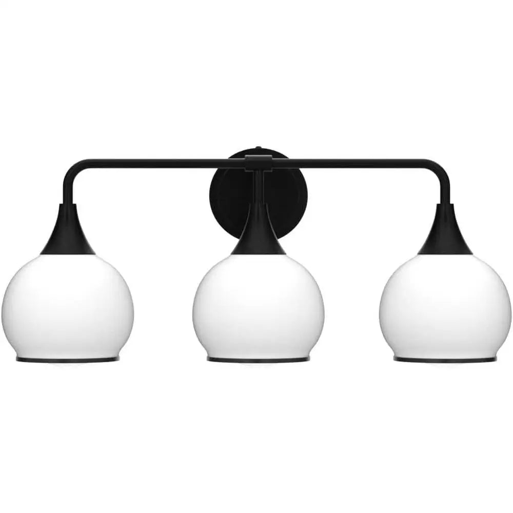 Black 3-Light Vanity Light Fixture Bathroom Wall with Frosted Glass Shades Elegant Home Lighting