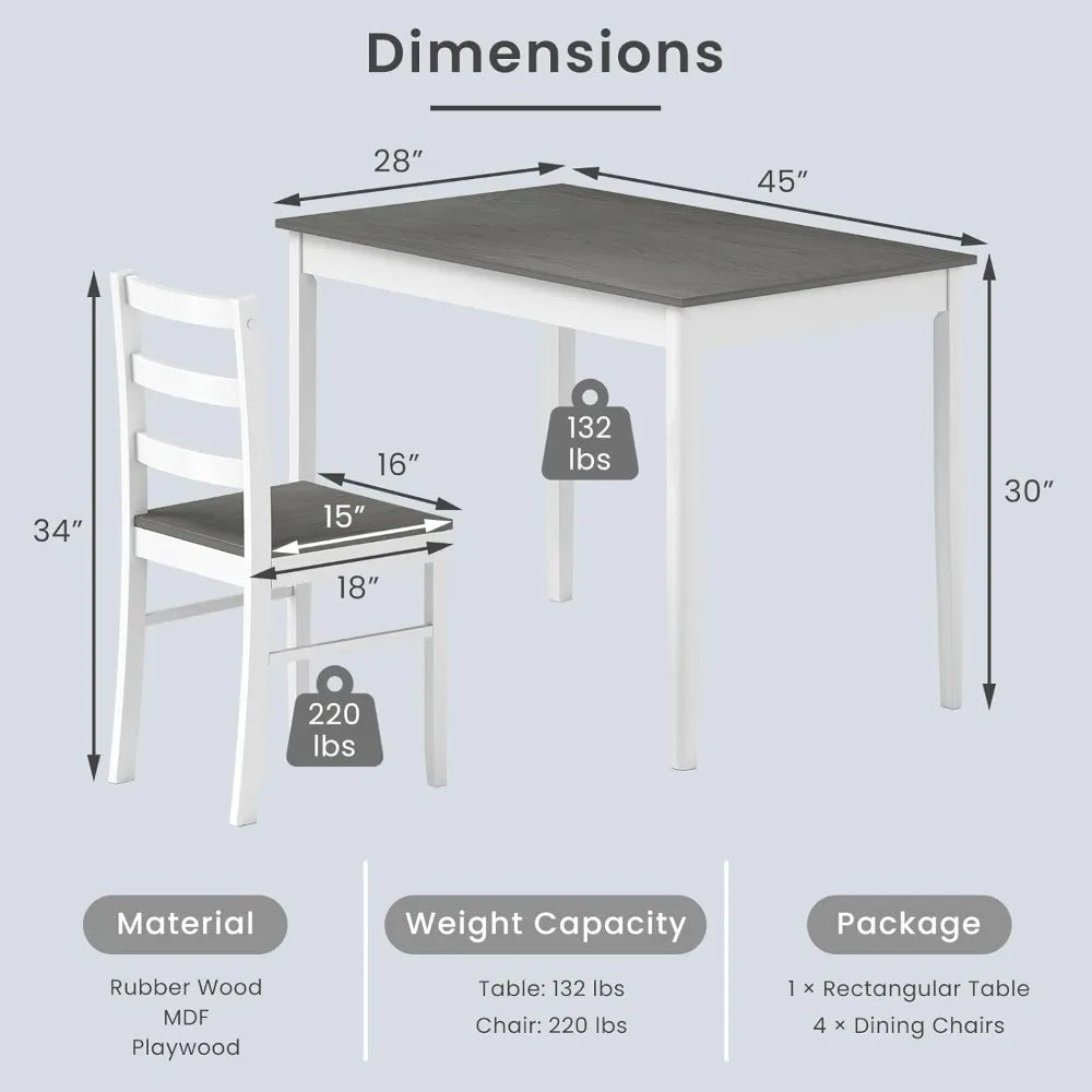 Dining Table Set for 4, Kitchen Table Chairs Set of 4 with Rubber Wood Legs, Farmhouse 5 Piece Dining Table Set Solid Wood for