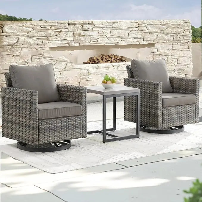 Outdoor Patio Swivel Rocker Chairs - 3 Piece Wicker Patio Furniture Bistro Swivel Rocking Chairs Set with Comfortable Cushions