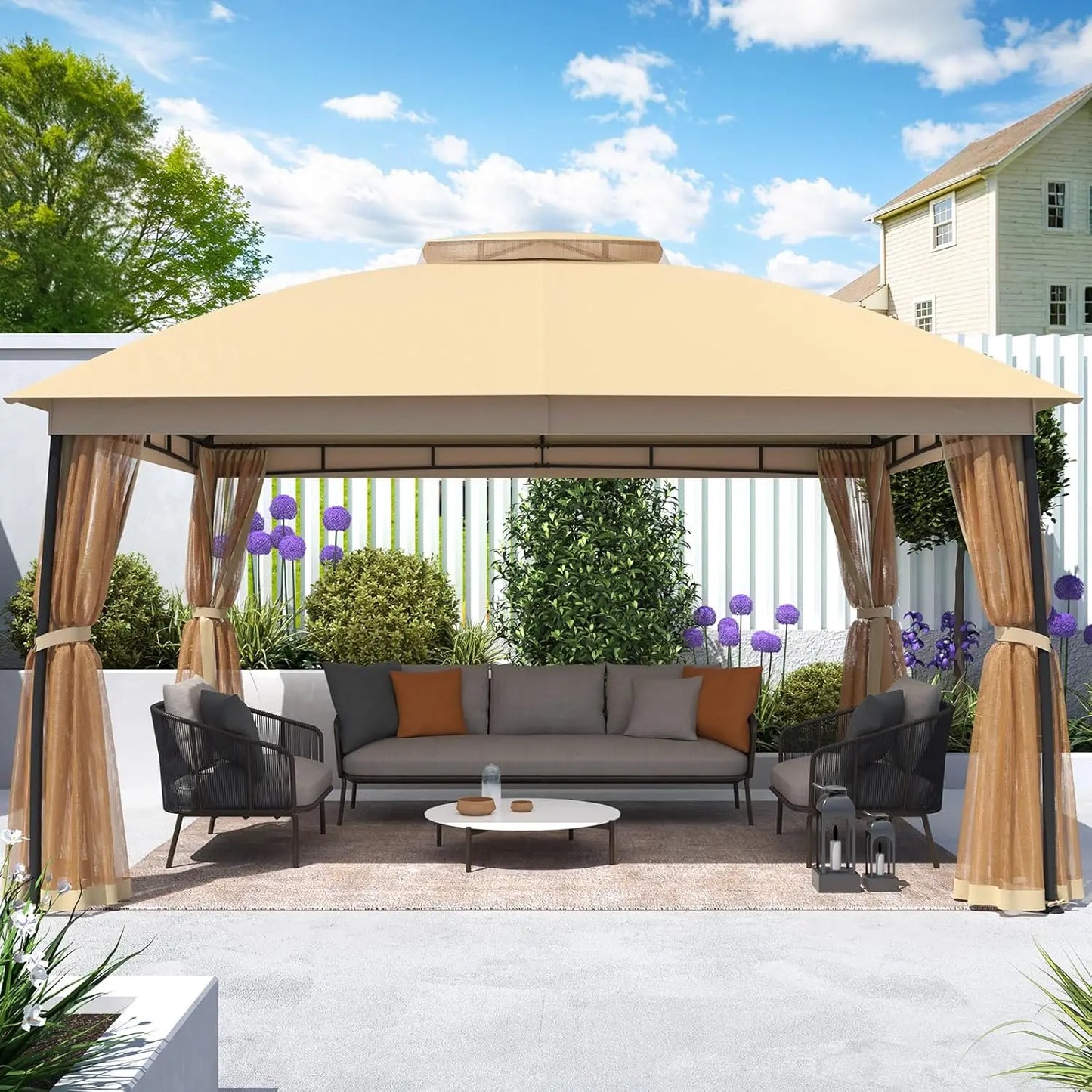 10 x 13 Gazebo, Metal Patio Gazebo with Mosquito Netting and Double Air Roofs, Heavy Duty & Waterproof Outdoor Canopy Gazebos