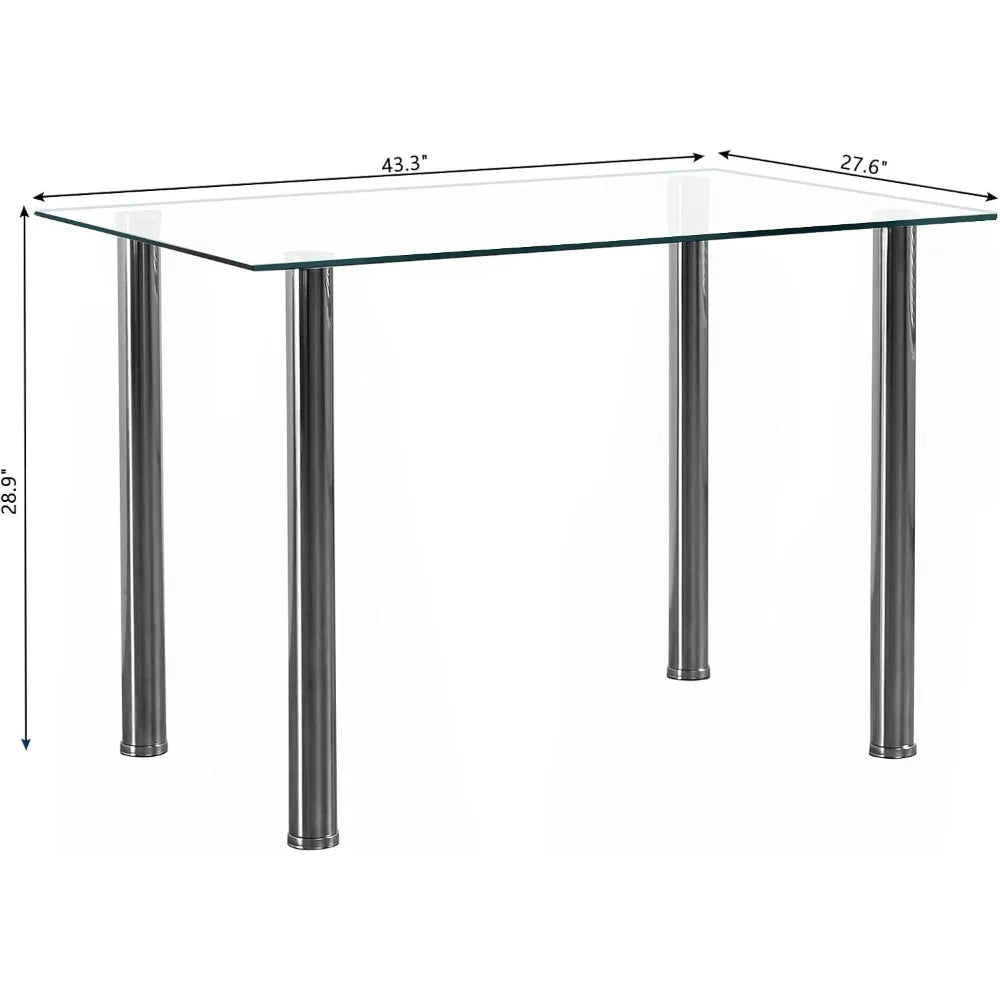 5-Piece Dining Table Set with 1 Glass Dining Table and 4 PVC Chairs, Modern Dining Table Set Living Room