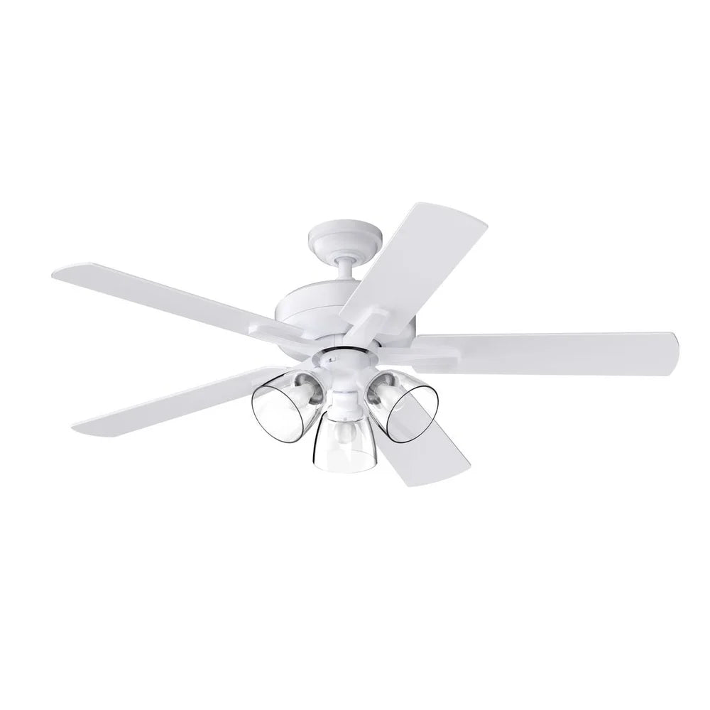 52 Inch Traditional LED Ceiling Fan with 3 Light Fixtures Adjustable Speed Dimmable Bulbs Indoor Use Reversible Blades Clear