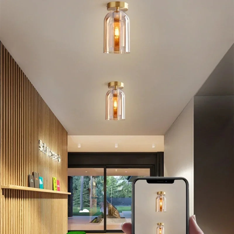Nordic Luxury Retro Round Glass Ceiling Lamp Bedroom Corridor LED Pendant Chandelier Home Interior Decoration Art Lighting