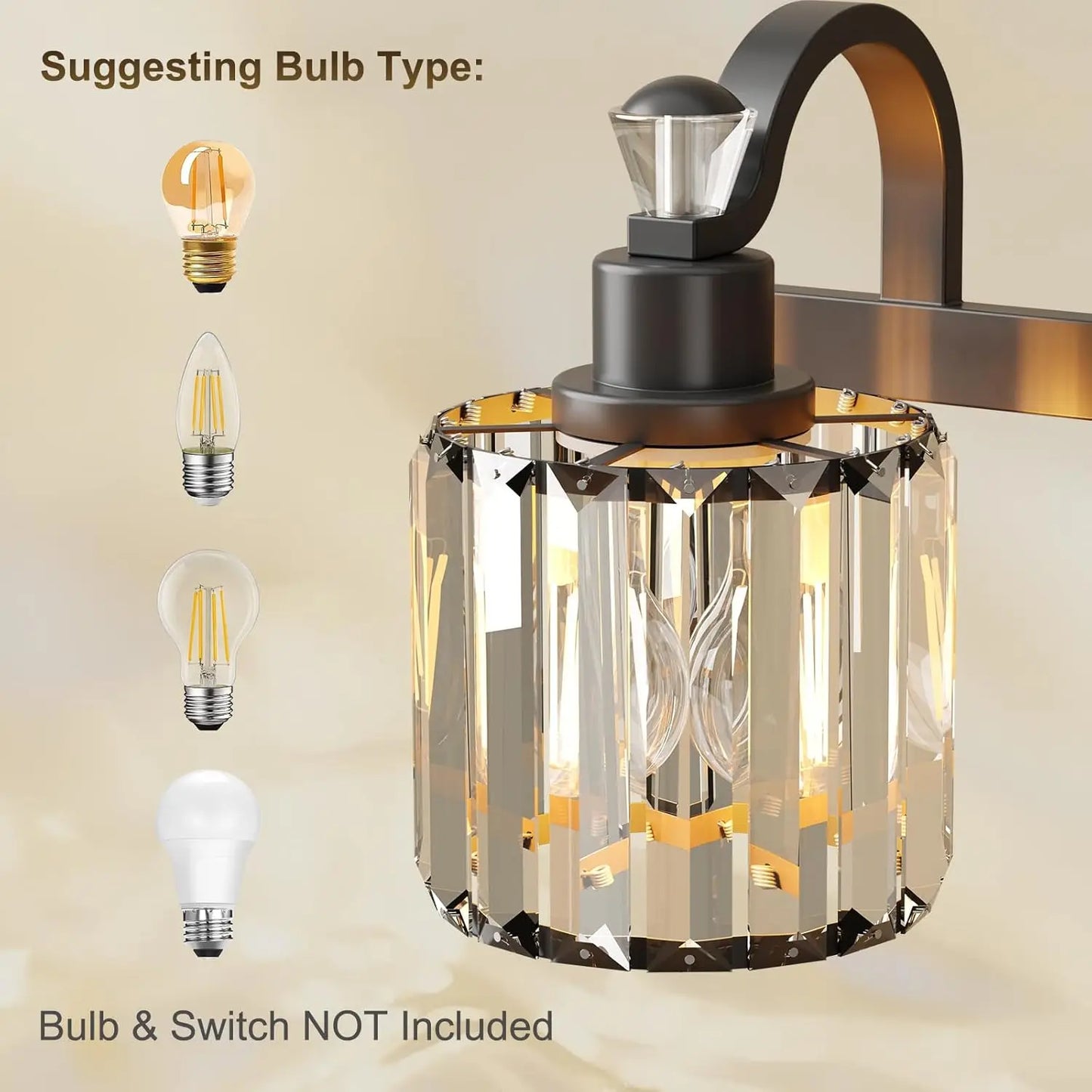 Modern Crystal Bathroom Vanity Lights Fixtures Crystal Vanity Shower Lights Over Mirror Glass Round Shade Lighting for Bedroom