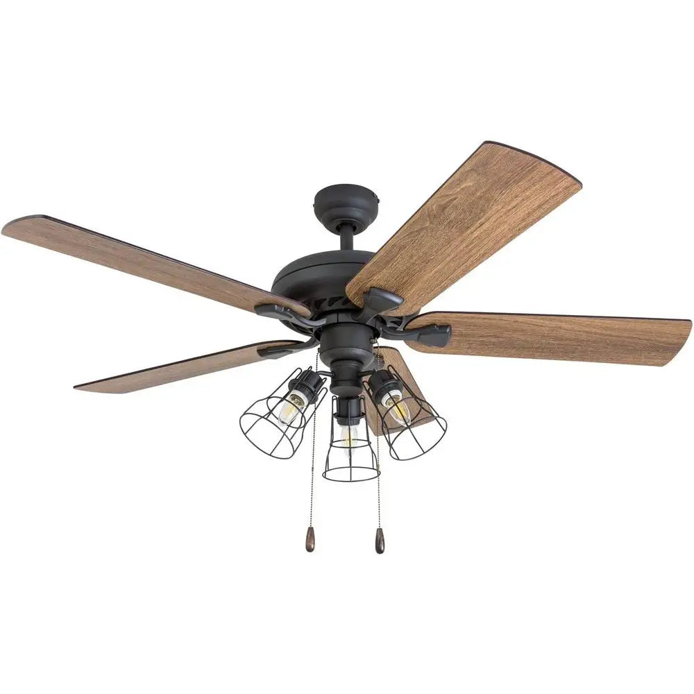 52 Inch Ceiling Fan with Remote Control Reversible Motor Farmhouse Style Quiet Operation Multi Arm Cage Light Kit Energy