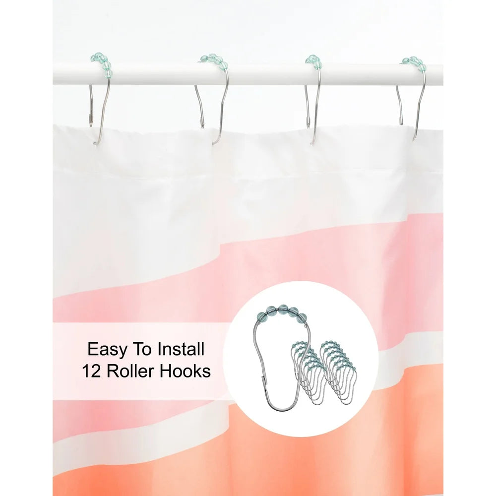 Kids Rainbow Shower Curtain with Hooks Waterproof Polyester 12 Buttonhole Design Fun Bath Time Accessory Standard Size