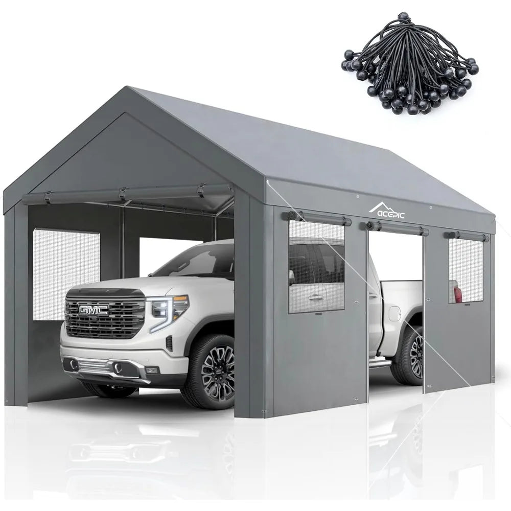 Carport 10x20ft Heavy Duty Carport Features Roll-up Windows & Doors, Portable Garage with UV Resistant Waterproof All-Season Tar