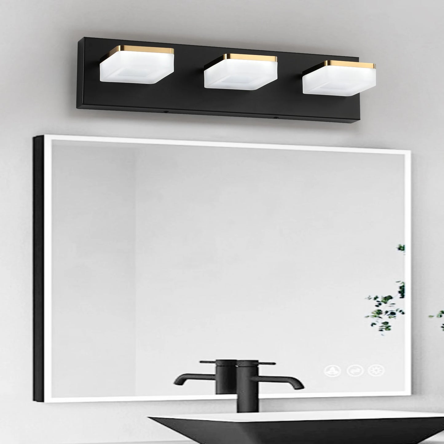 20.5in 3-Light Black and Gold Vanity Light Fixture over Mirror with Dimmable 5500K and 270° Rotatable Head Acrylic Lampshade