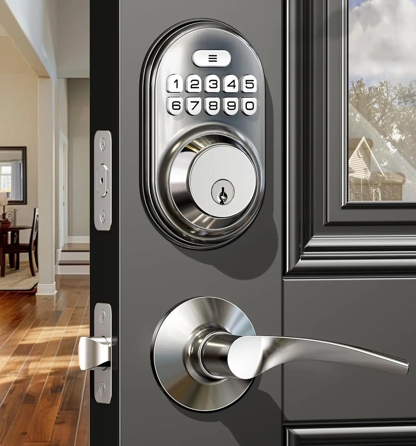 Veise Keyless Entry Door Lock with 2 Lever Handles - Electronic Keypad Deadbolt, Auto Lock, Back Lit & Easy Installation Design