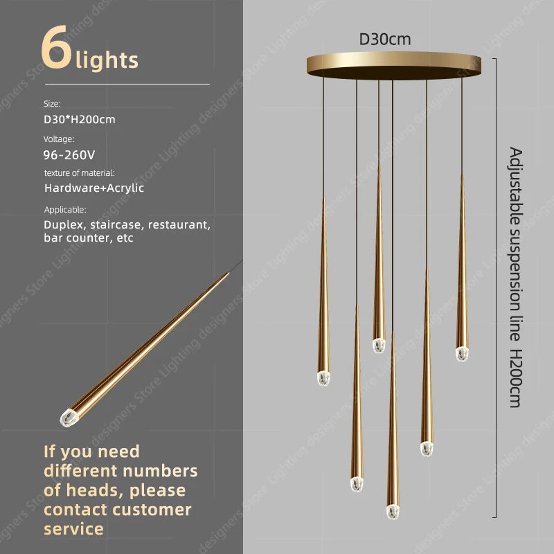 Light Sitting Room Villa Staircase Chandelier Chandelier Luxury Crystal High Ceiling Chandelier Pendants For Stair Case.