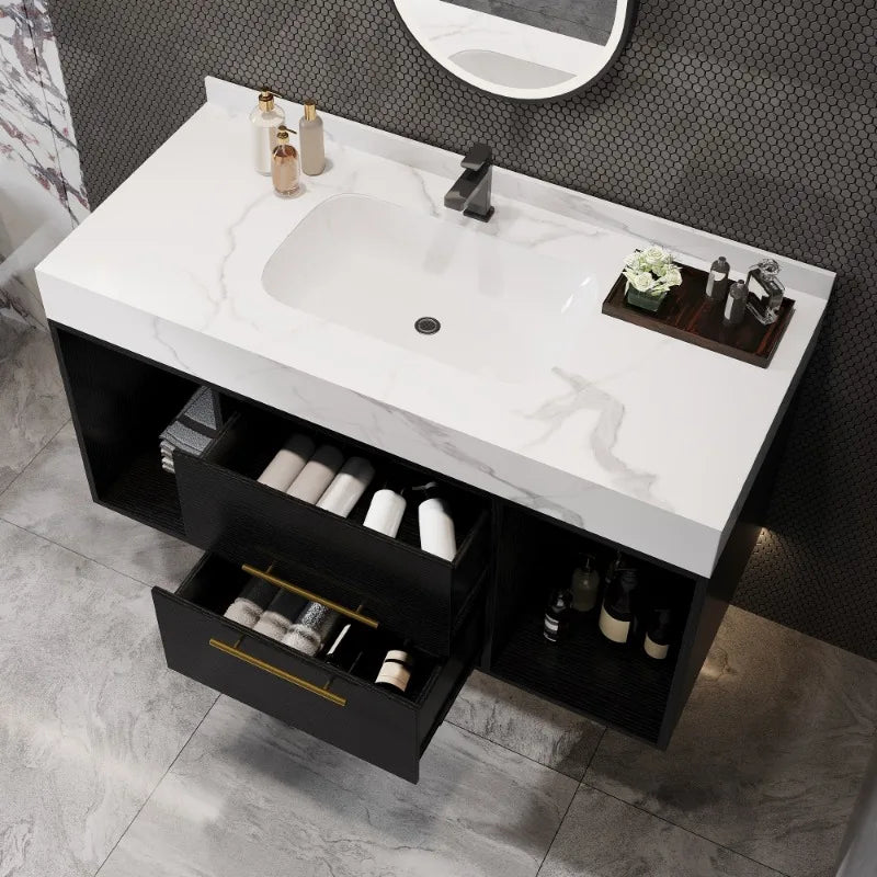 39.4" Bathroom Vanities With Ceramic Sink,Floating Bathroom Vanity,Wall Mounted Storage Cabinet With 2 Drawers