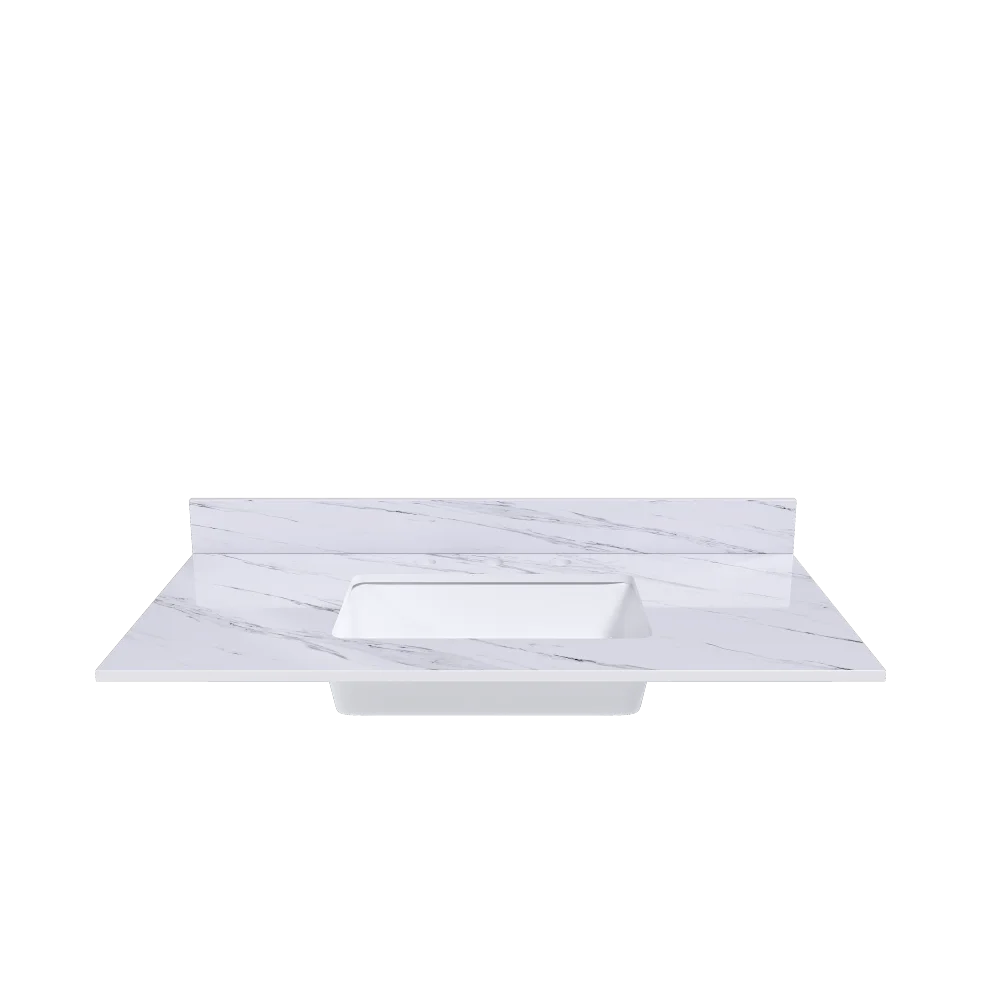 43 Inch Marble Vanity Top, White Vanity Top with 3 Pre-drilled Faucet Holes, Bathroom Vanity Top with Undermount Rectangular