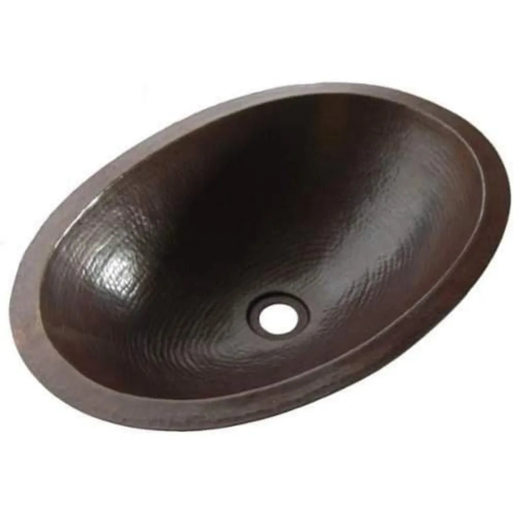 MNO-NA200 Oval 14" Copper Drop-In or Undermount Bathroom Sink - Hand-Hammered Antique Copper