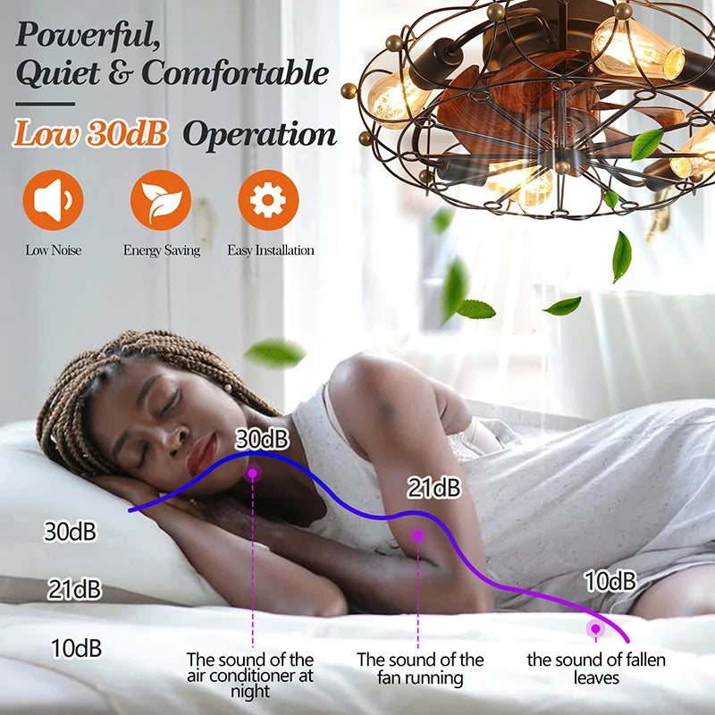 20" Caged Ceiling Fans with Lights and Remote, Enclosed Ceiling Fan with Light for Bedroom, Kitchen,dinning room,Indoor