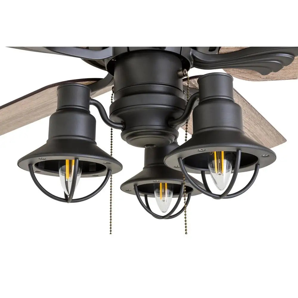Indoor Ceiling Fan 52 Inch Aged Bronze Multi Arm Barnwood Blades LED Light Quiet Reversible Motor Remote Control Suitable Living