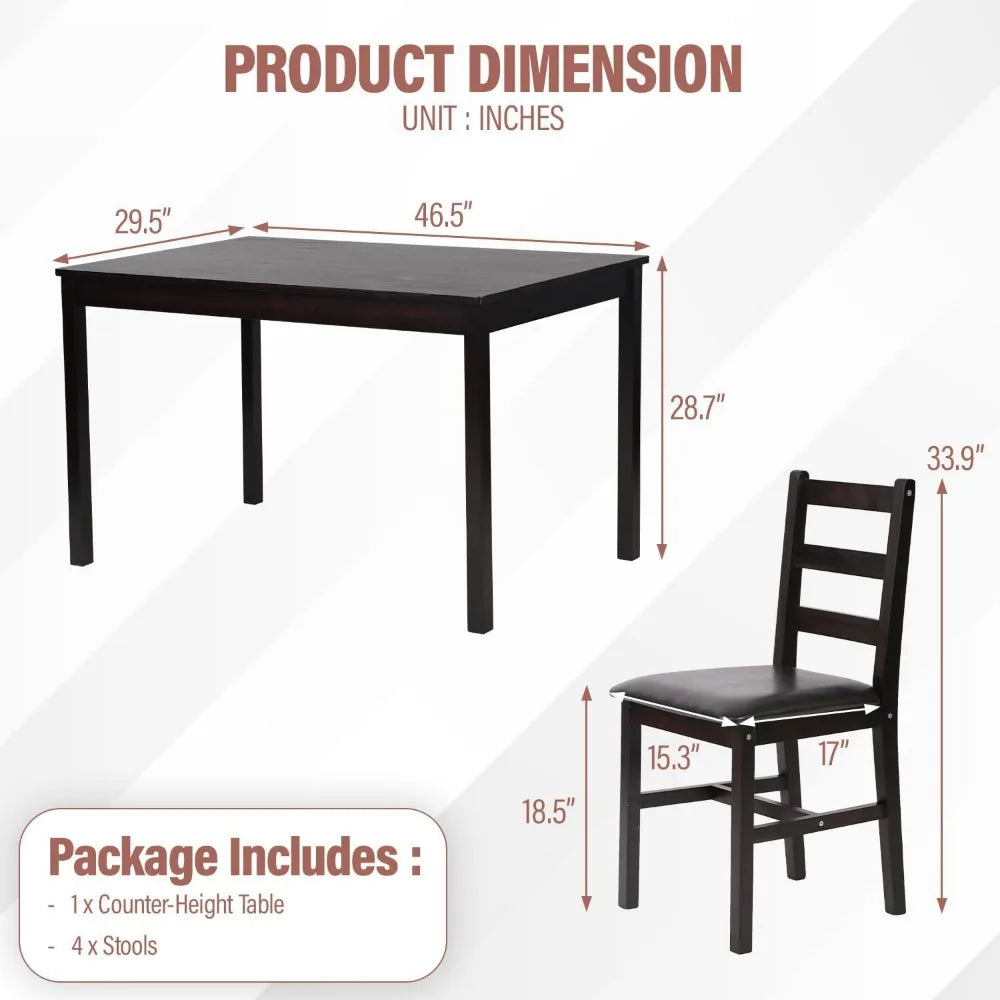 5-Piece Mid-Century Dining Set: Wood Table & 4 Chairs - Kitchen/Dinette Table for Family